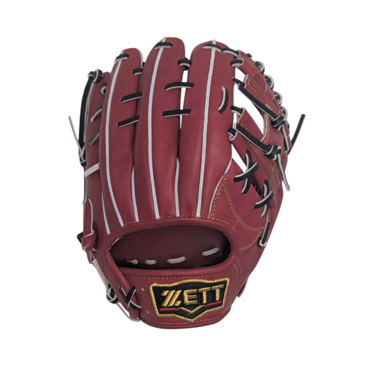 Zett Prostatus 11.25 inch RHT deep red infield glove back view