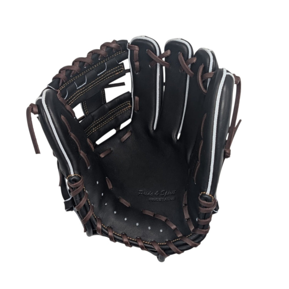 11.25 inch Zett Prostatus BPROG 565X black Japanese steerhide dark brown lace palm view