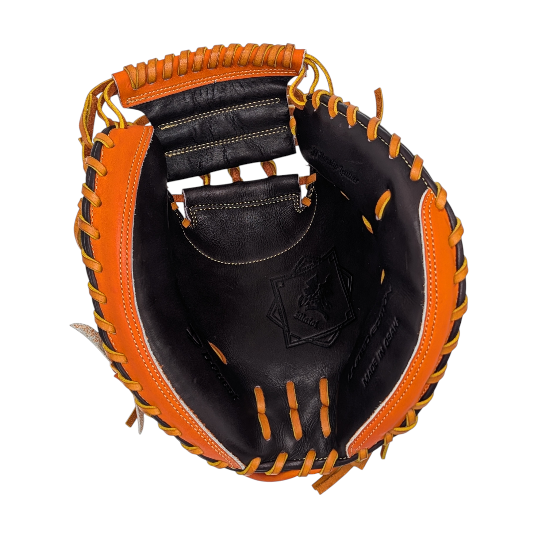 33.5" D-Quest Catcher's Mitt, RHT, Dark Brown and Orange Tan Juteru Wagyu Leather