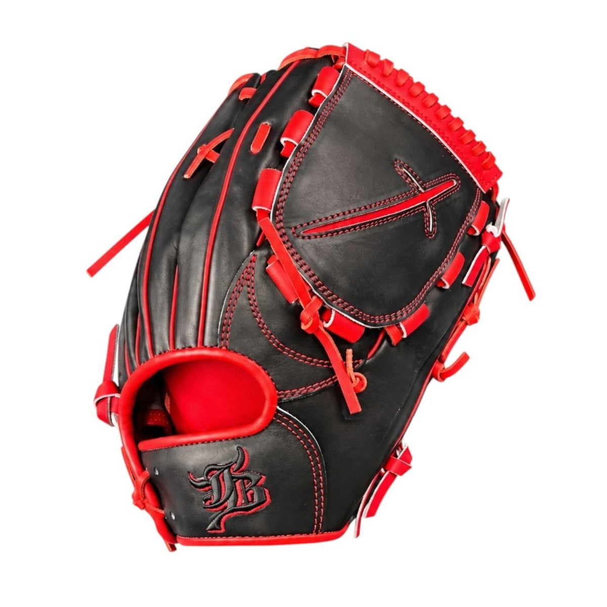11.5 inch Wagyu JB JB-001YCSD black red pitcher glove back view