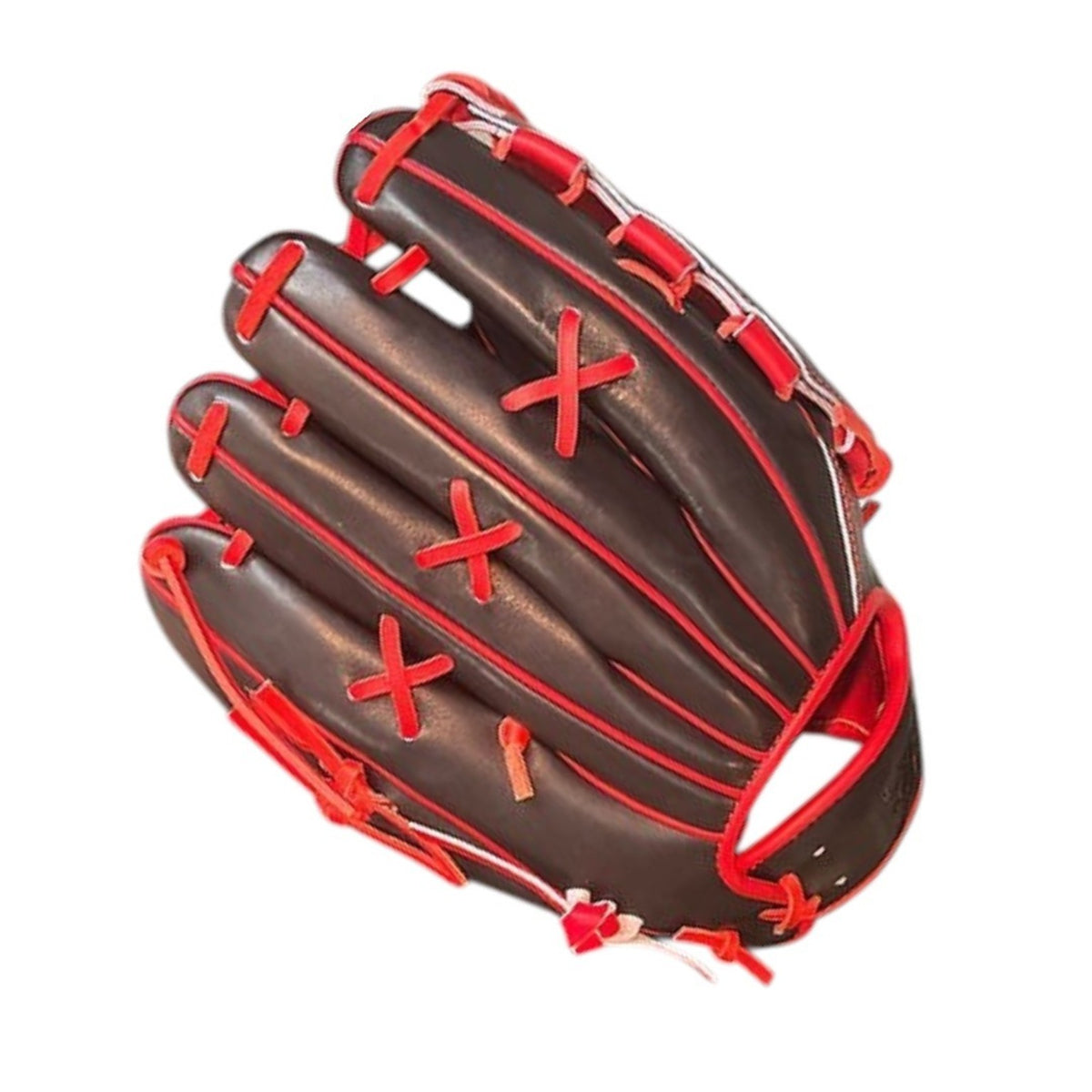 11.5 inch Wagyu JB JB-001YCSD black red pitcher glove finger stall view